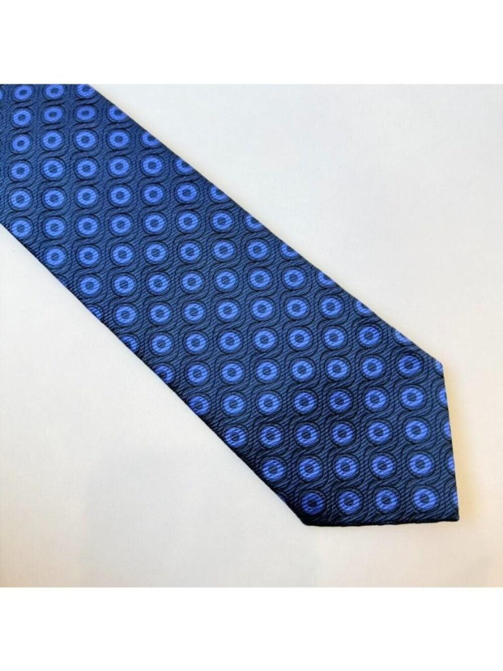 Etro Made In Italy Silk Neck Tie Blue Geometric Circle Pattern